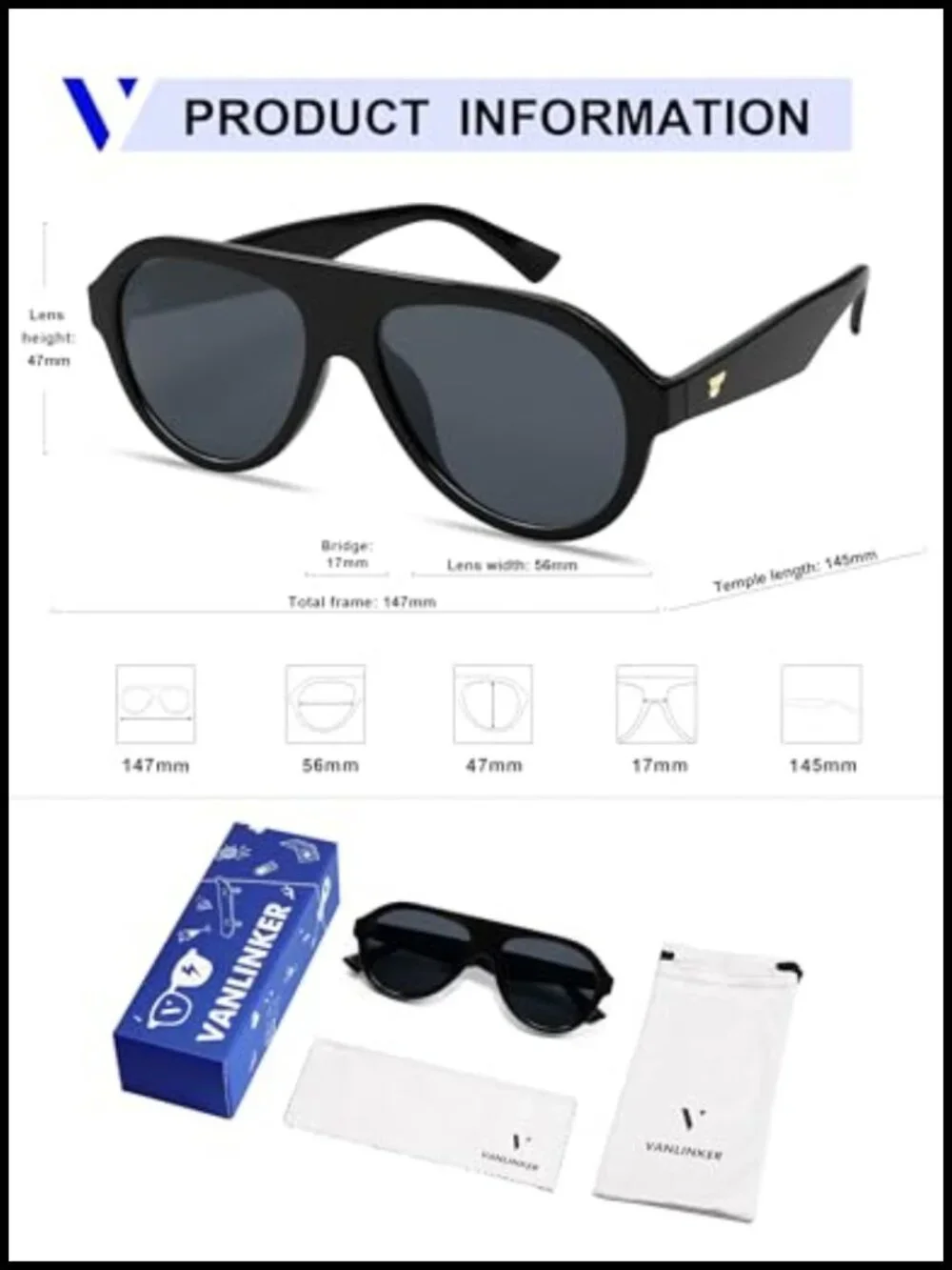Retro Big Aviator Polarized Sunglasses Plastic Frame UV Protection